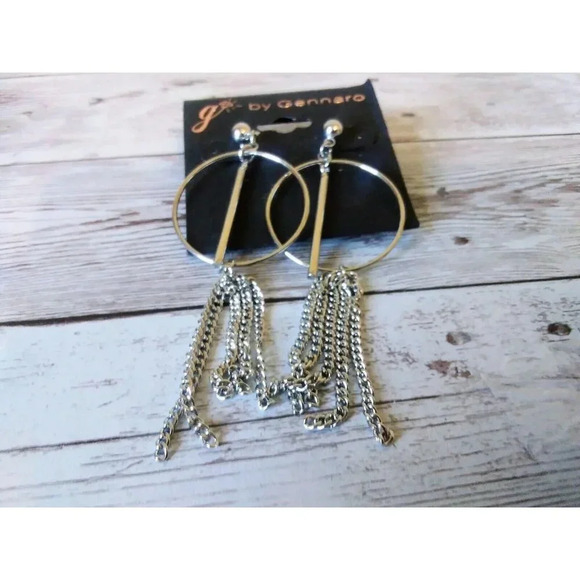 Chic Silver-Tone Geometric Chain Dangle Earrings - Picture 1 of 3